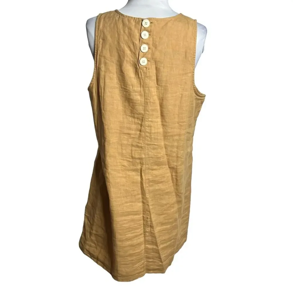 J. Crew Button-back linen shift dress tan brown‎ Sz M